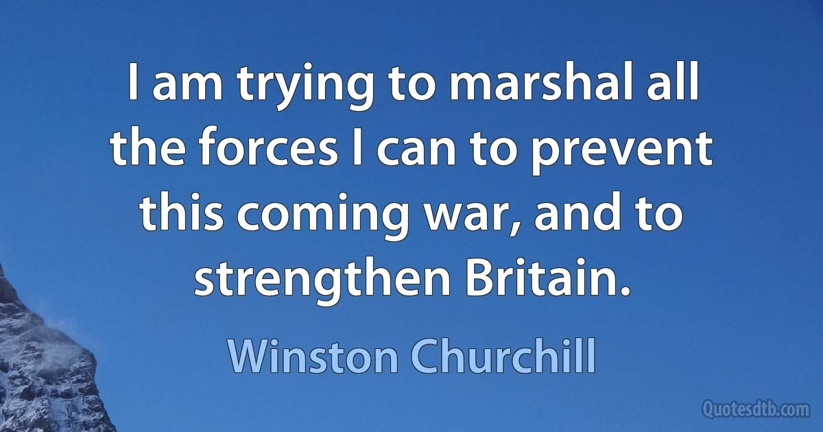 I am trying to marshal all the forces I can to prevent this coming war, and to strengthen Britain. (Winston Churchill)