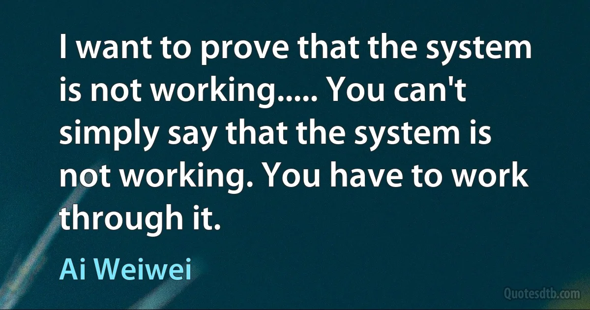 I want to prove that the system is not working..... You can't simply say that the system is not working. You have to work through it. (Ai Weiwei)