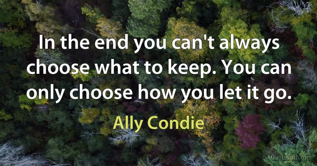 In the end you can't always choose what to keep. You can only choose how you let it go. (Ally Condie)