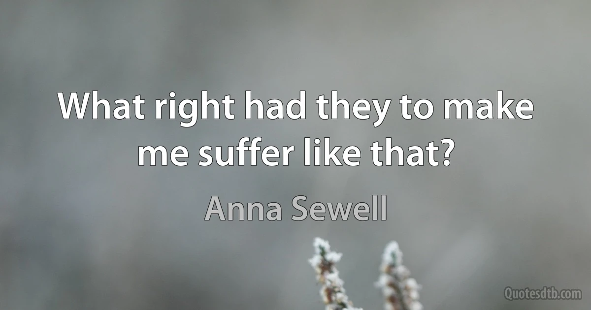 What right had they to make me suffer like that? (Anna Sewell)