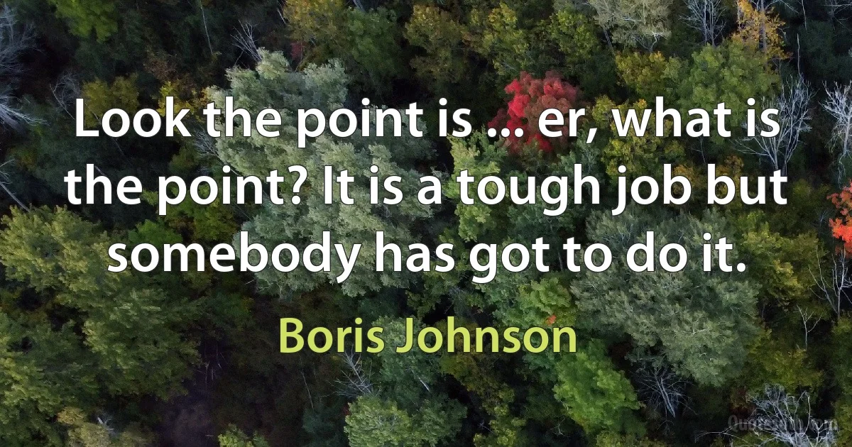 Look the point is ... er, what is the point? It is a tough job but somebody has got to do it. (Boris Johnson)