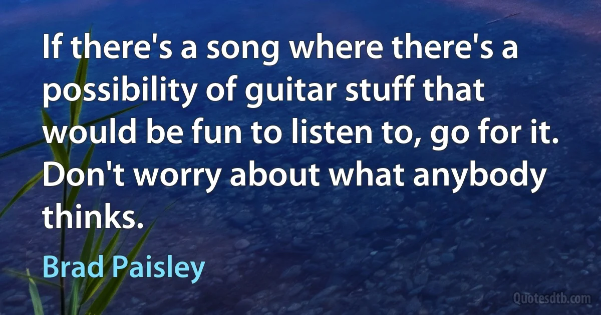 If there's a song where there's a possibility of guitar stuff that would be fun to listen to, go for it. Don't worry about what anybody thinks. (Brad Paisley)