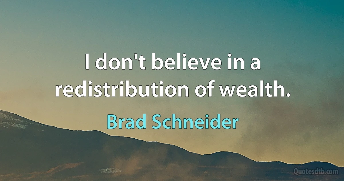 I don't believe in a redistribution of wealth. (Brad Schneider)