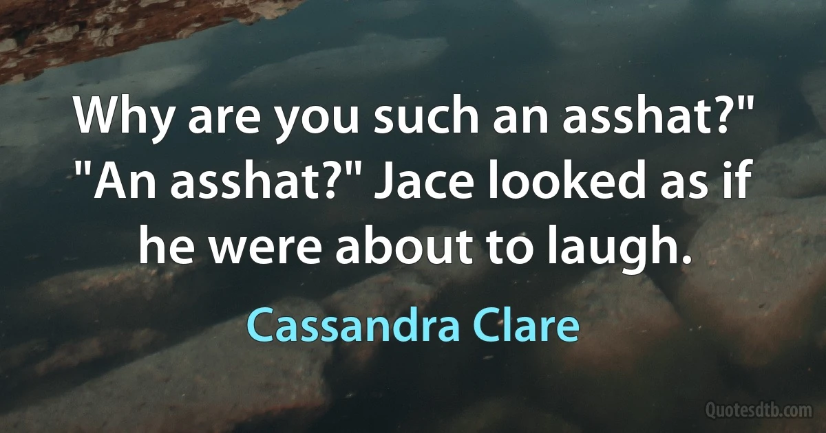 Why are you such an asshat?" "An asshat?" Jace looked as if he were about to laugh. (Cassandra Clare)