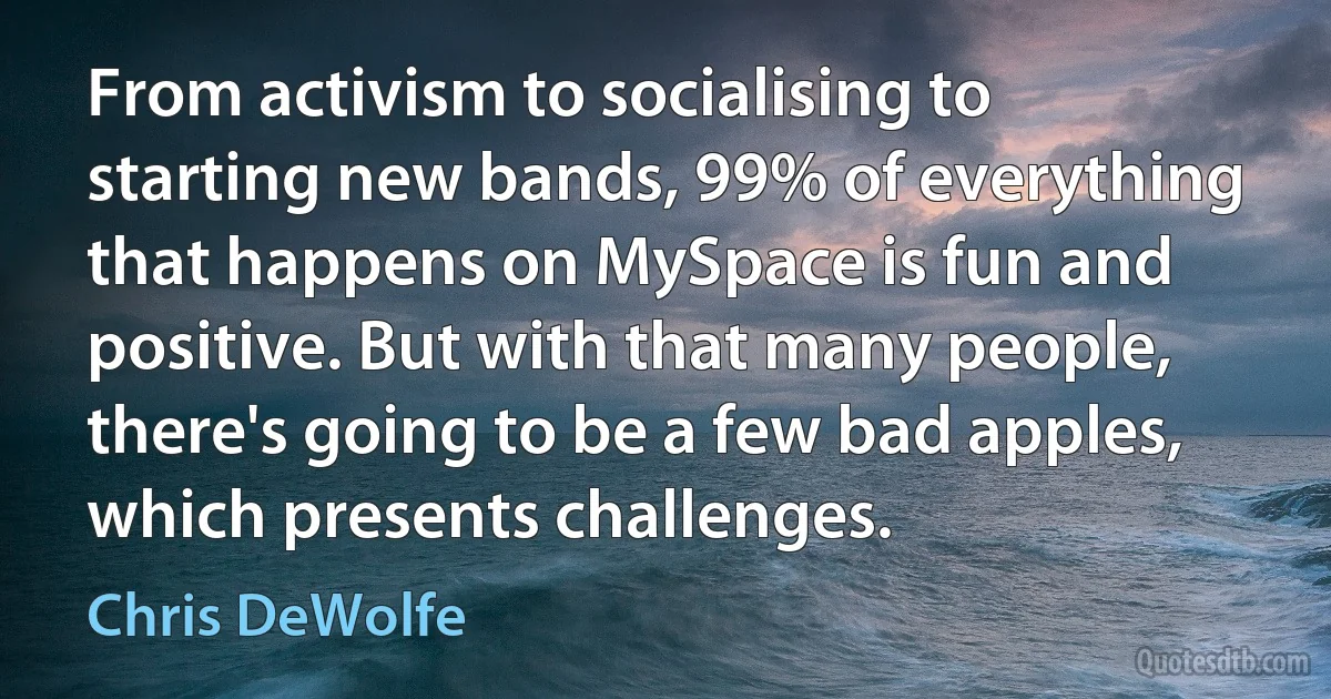 From activism to socialising to starting new bands, 99% of everything that happens on MySpace is fun and positive. But with that many people, there's going to be a few bad apples, which presents challenges. (Chris DeWolfe)