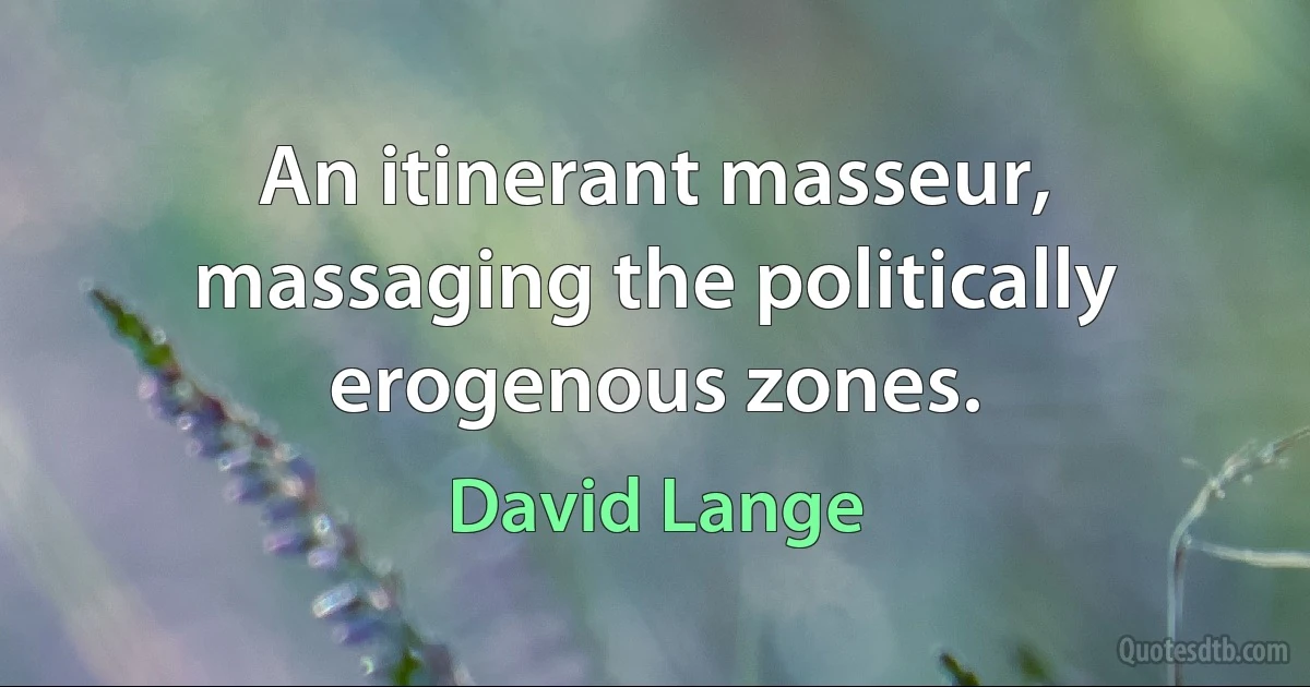 An itinerant masseur, massaging the politically erogenous zones. (David Lange)