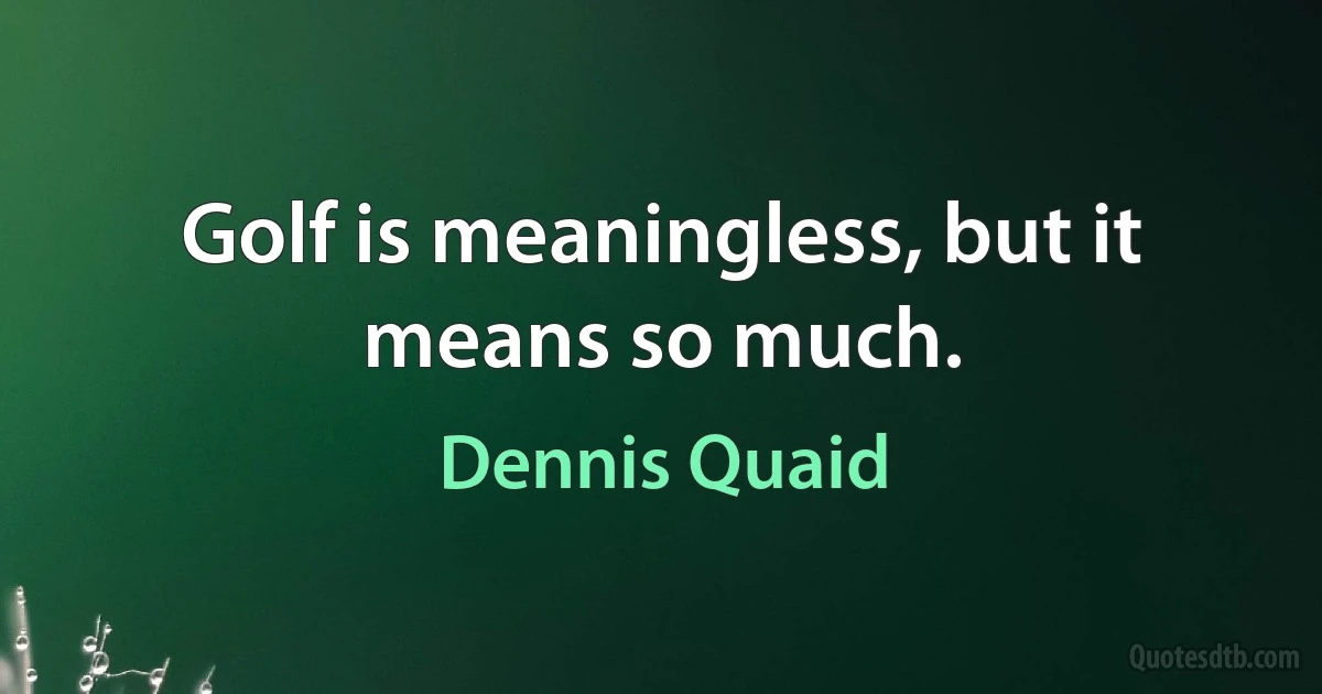 Golf is meaningless, but it means so much. (Dennis Quaid)