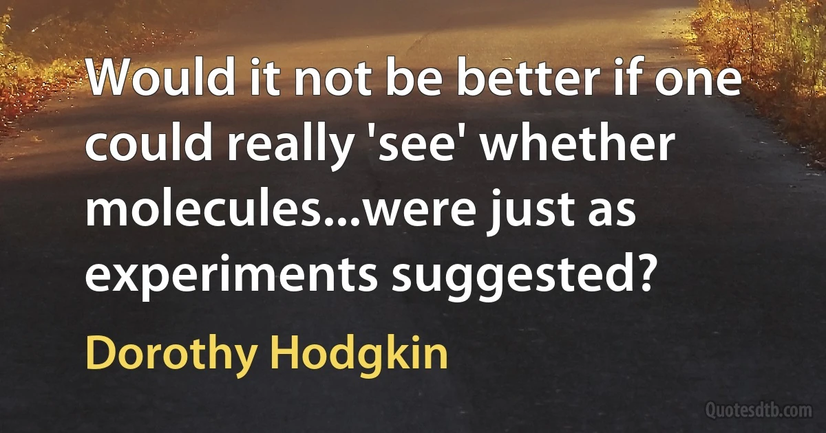 Would it not be better if one could really 'see' whether molecules...were just as experiments suggested? (Dorothy Hodgkin)