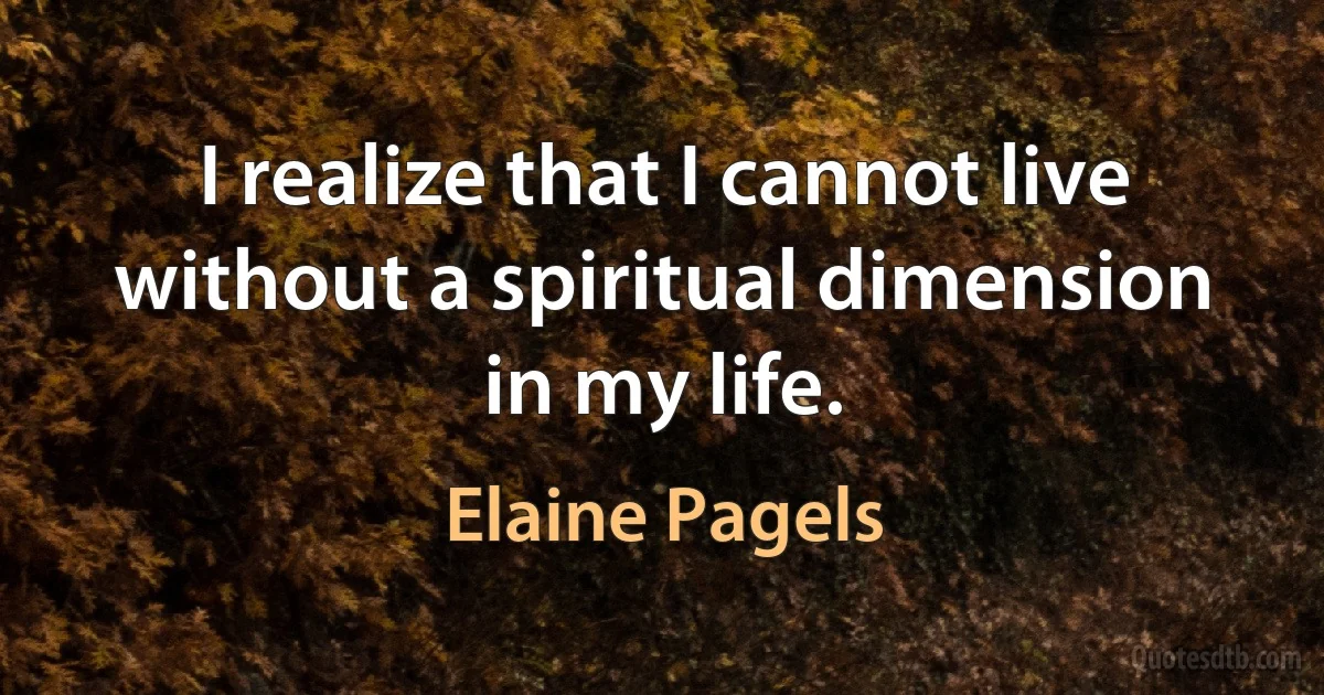 I realize that I cannot live without a spiritual dimension in my life. (Elaine Pagels)