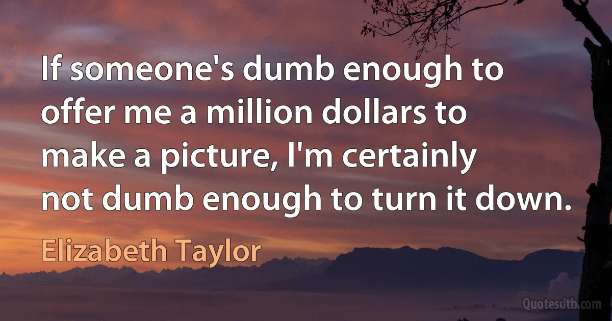 If someone's dumb enough to offer me a million dollars to make a picture, I'm certainly not dumb enough to turn it down. (Elizabeth Taylor)