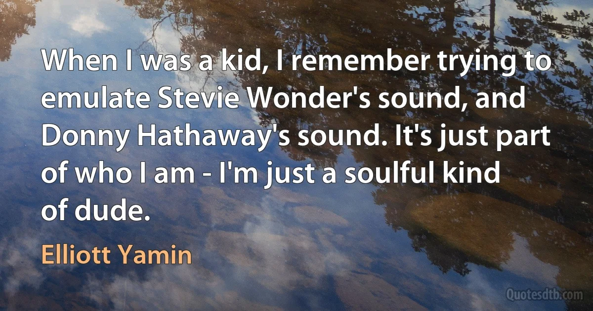 When I was a kid, I remember trying to emulate Stevie Wonder's sound, and Donny Hathaway's sound. It's just part of who I am - I'm just a soulful kind of dude. (Elliott Yamin)