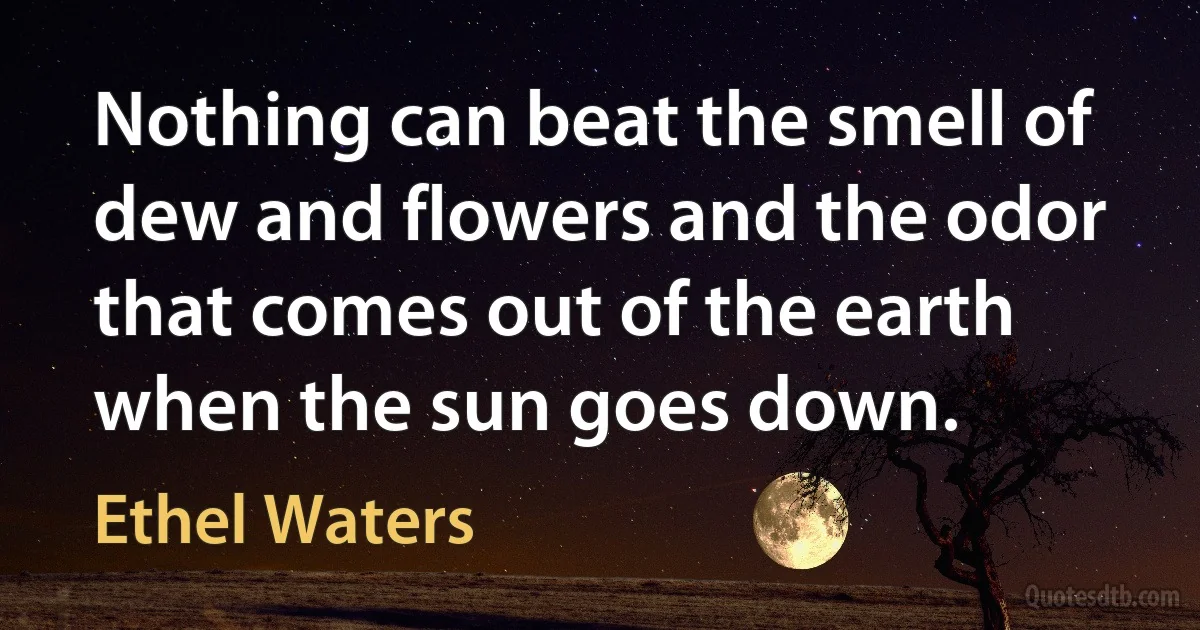 Nothing can beat the smell of dew and flowers and the odor that comes out of the earth when the sun goes down. (Ethel Waters)