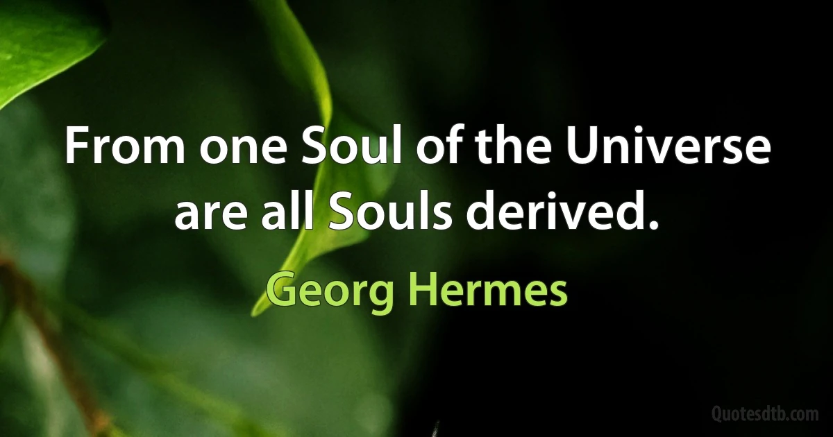 From one Soul of the Universe are all Souls derived. (Georg Hermes)