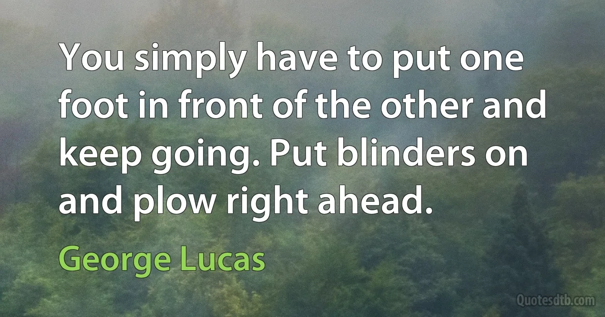 You simply have to put one foot in front of the other and keep going. Put blinders on and plow right ahead. (George Lucas)