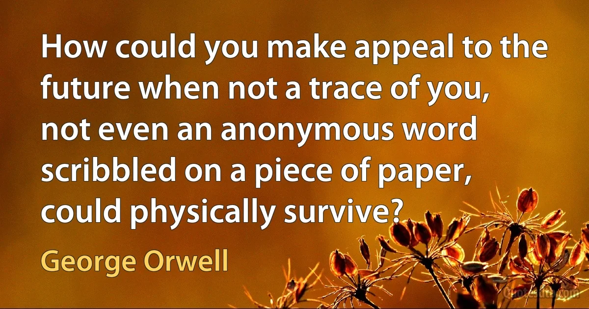 How could you make appeal to the future when not a trace of you, not even an anonymous word scribbled on a piece of paper, could physically survive? (George Orwell)