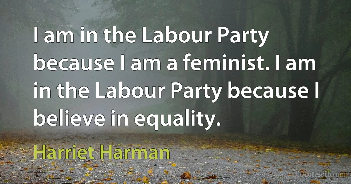 I am in the Labour Party because I am a feminist. I am in the Labour Party because I believe in equality. (Harriet Harman)