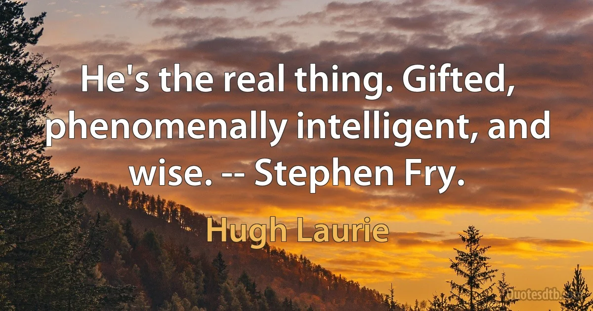 He's the real thing. Gifted, phenomenally intelligent, and wise. -- Stephen Fry. (Hugh Laurie)