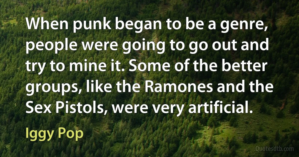 When punk began to be a genre, people were going to go out and try to mine it. Some of the better groups, like the Ramones and the Sex Pistols, were very artificial. (Iggy Pop)