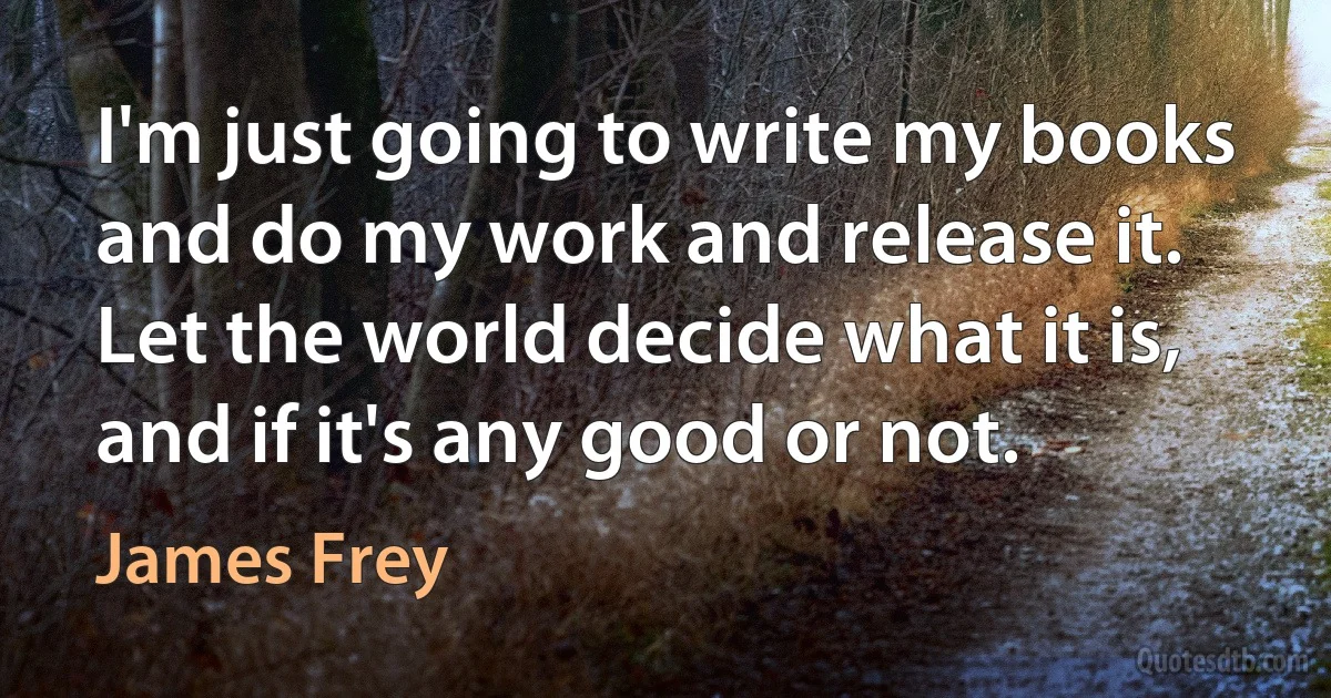 I'm just going to write my books and do my work and release it. Let the world decide what it is, and if it's any good or not. (James Frey)