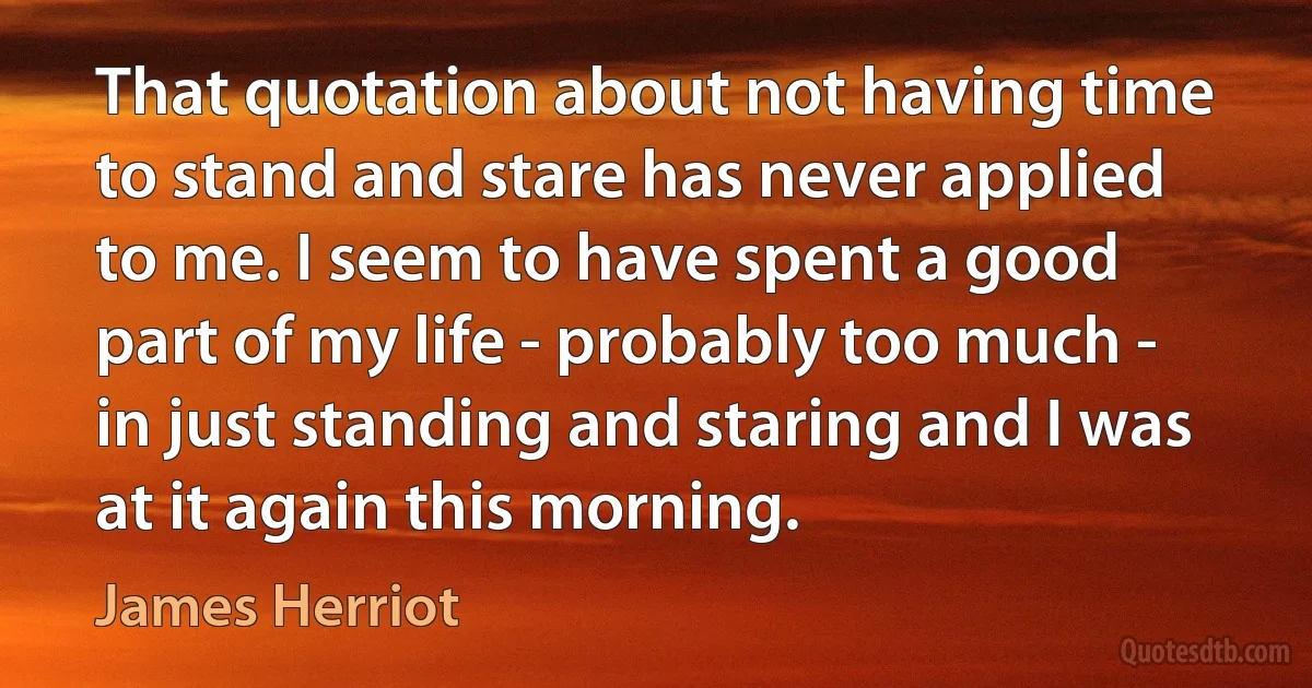 That quotation about not having time to stand and stare has never applied to me. I seem to have spent a good part of my life - probably too much - in just standing and staring and I was at it again this morning. (James Herriot)