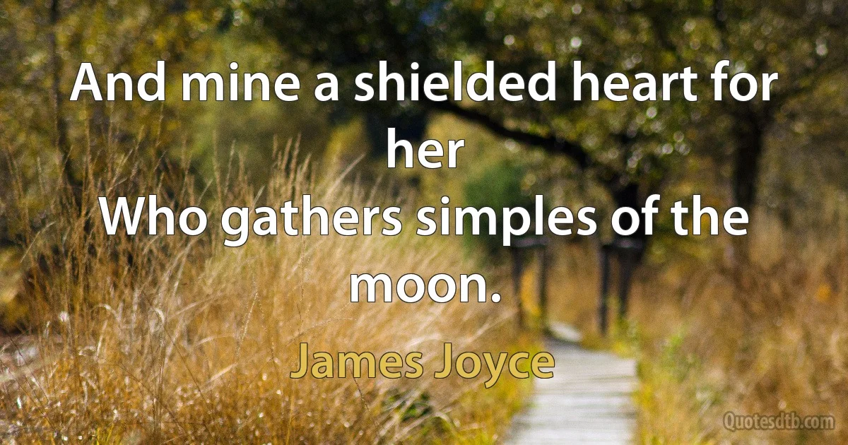 And mine a shielded heart for her
Who gathers simples of the moon. (James Joyce)