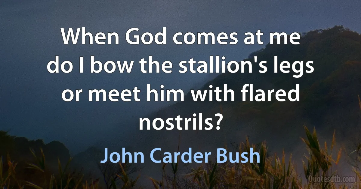 When God comes at me
do I bow the stallion's legs
or meet him with flared nostrils? (John Carder Bush)