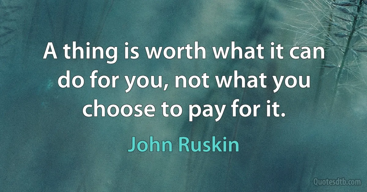 A thing is worth what it can do for you, not what you choose to pay for it. (John Ruskin)