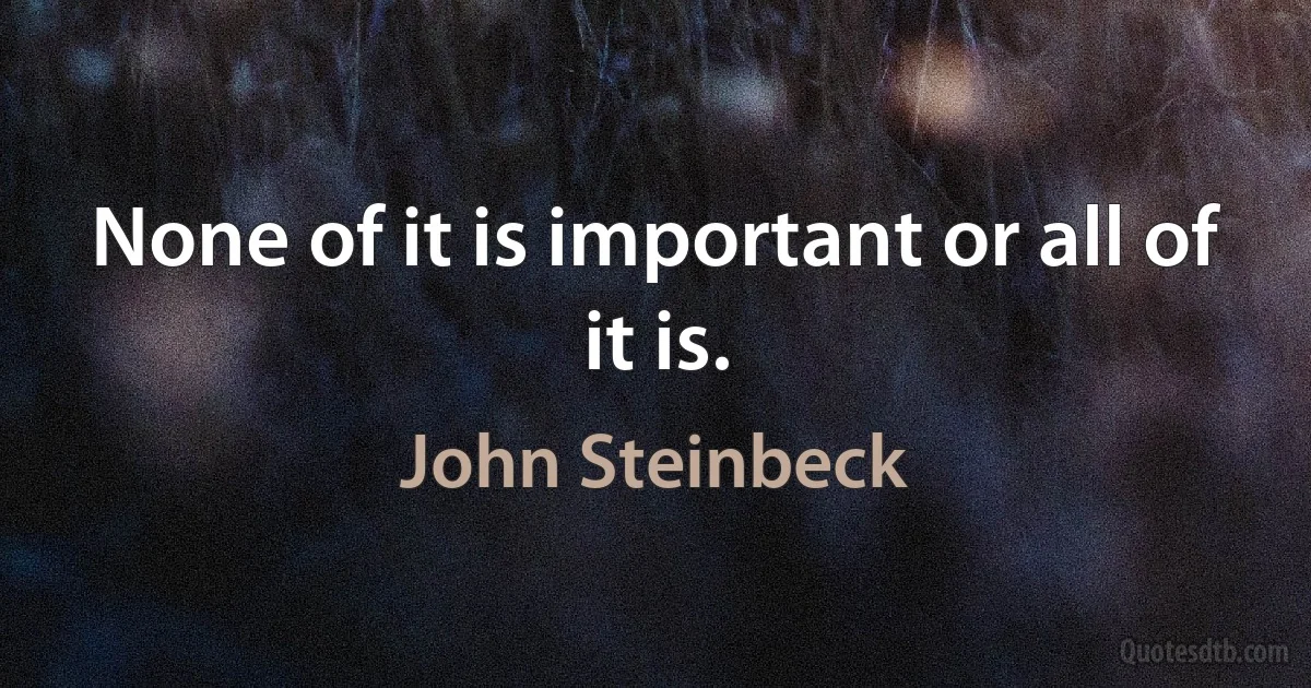 None of it is important or all of it is. (John Steinbeck)