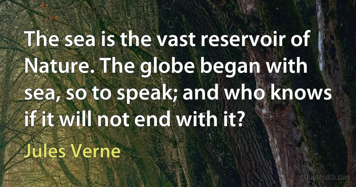 The sea is the vast reservoir of Nature. The globe began with sea, so to speak; and who knows if it will not end with it? (Jules Verne)