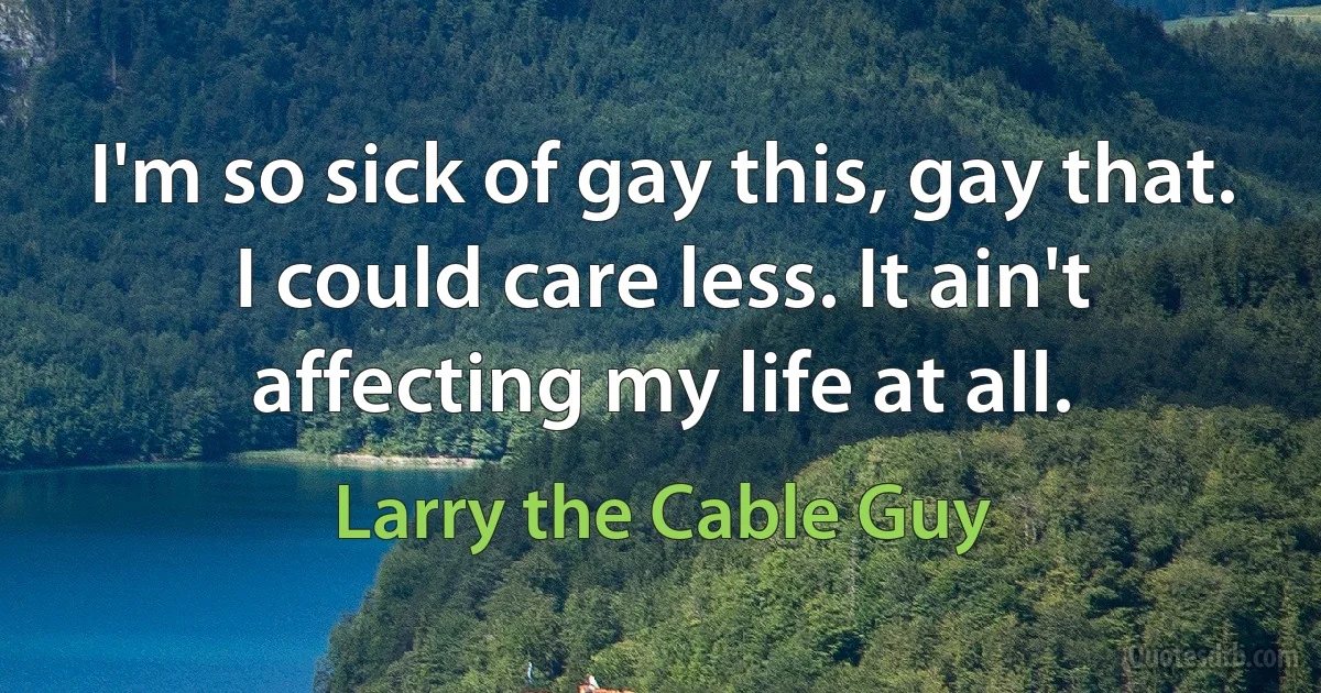 I'm so sick of gay this, gay that. I could care less. It ain't affecting my life at all. (Larry the Cable Guy)