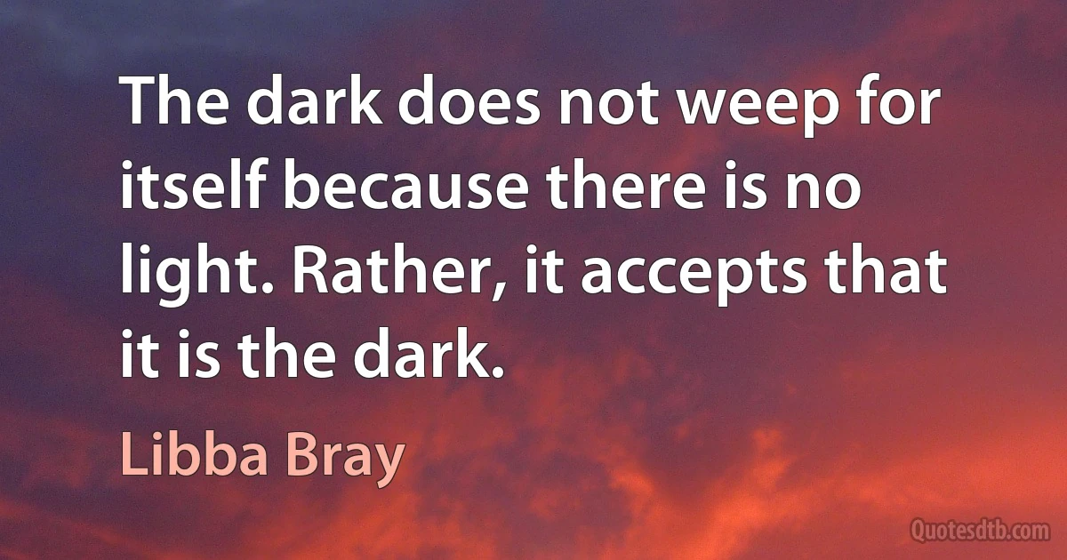 The dark does not weep for itself because there is no light. Rather, it accepts that it is the dark. (Libba Bray)