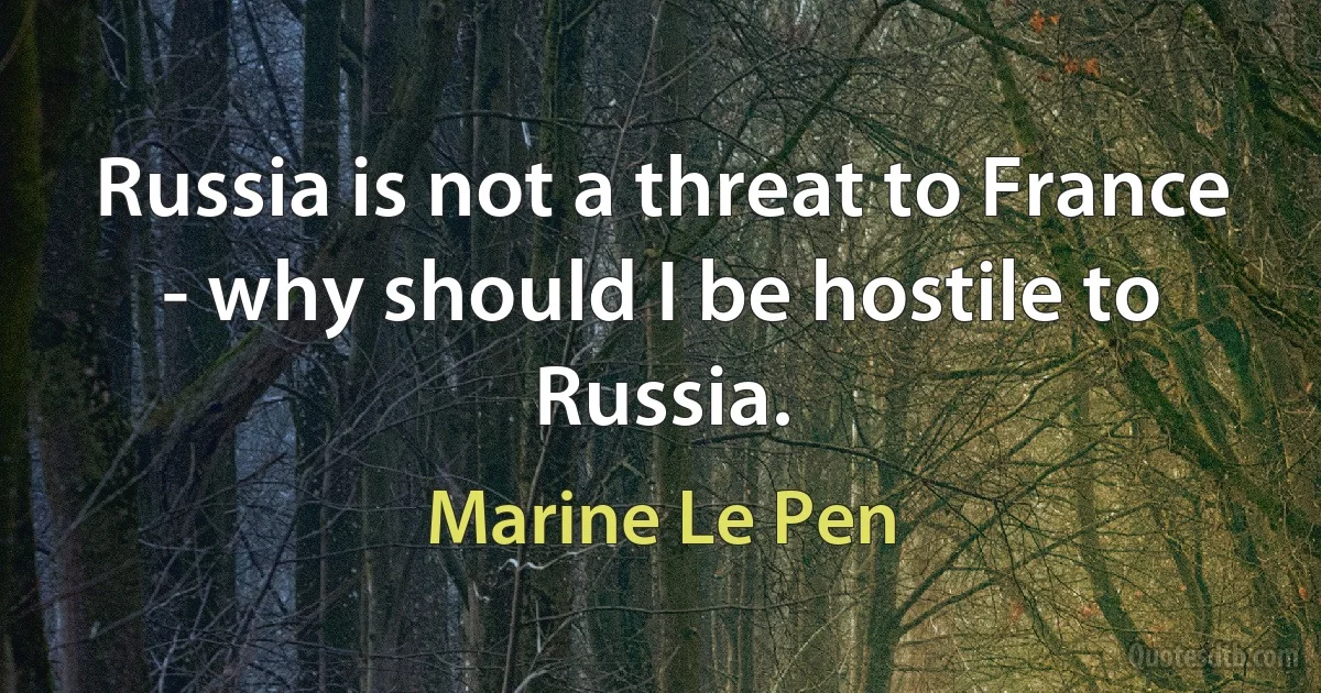 Russia is not a threat to France - why should I be hostile to Russia. (Marine Le Pen)