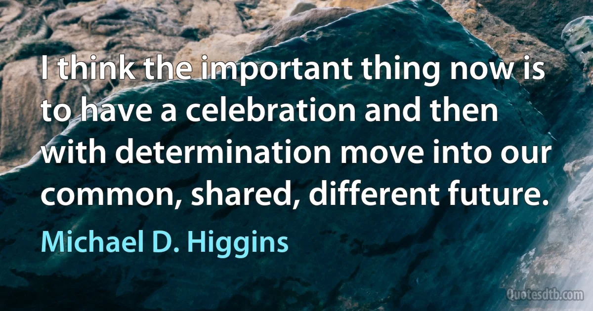 I think the important thing now is to have a celebration and then with determination move into our common, shared, different future. (Michael D. Higgins)