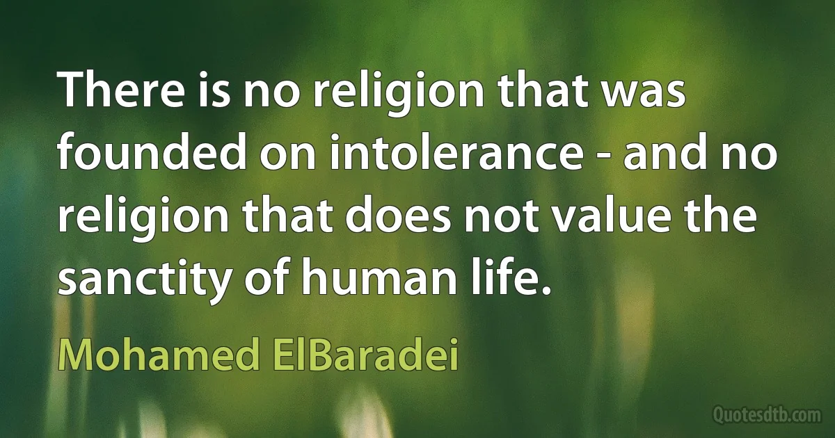 There is no religion that was founded on intolerance - and no religion that does not value the sanctity of human life. (Mohamed ElBaradei)