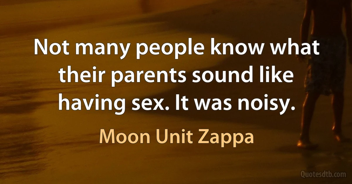 Not many people know what their parents sound like having sex. It was noisy. (Moon Unit Zappa)