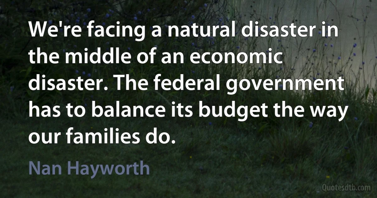 We're facing a natural disaster in the middle of an economic disaster. The federal government has to balance its budget the way our families do. (Nan Hayworth)