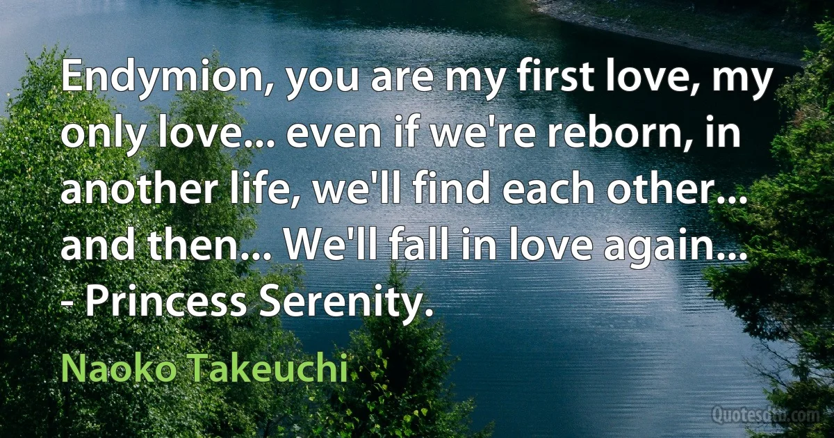 Endymion, you are my first love, my only love... even if we're reborn, in another life, we'll find each other... and then... We'll fall in love again... - Princess Serenity. (Naoko Takeuchi)