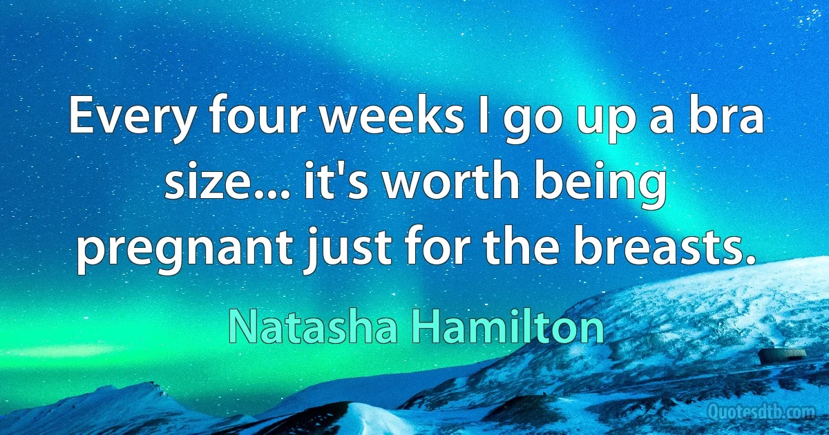 Every four weeks I go up a bra size... it's worth being pregnant just for the breasts. (Natasha Hamilton)