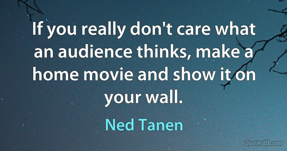 If you really don't care what an audience thinks, make a home movie and show it on your wall. (Ned Tanen)