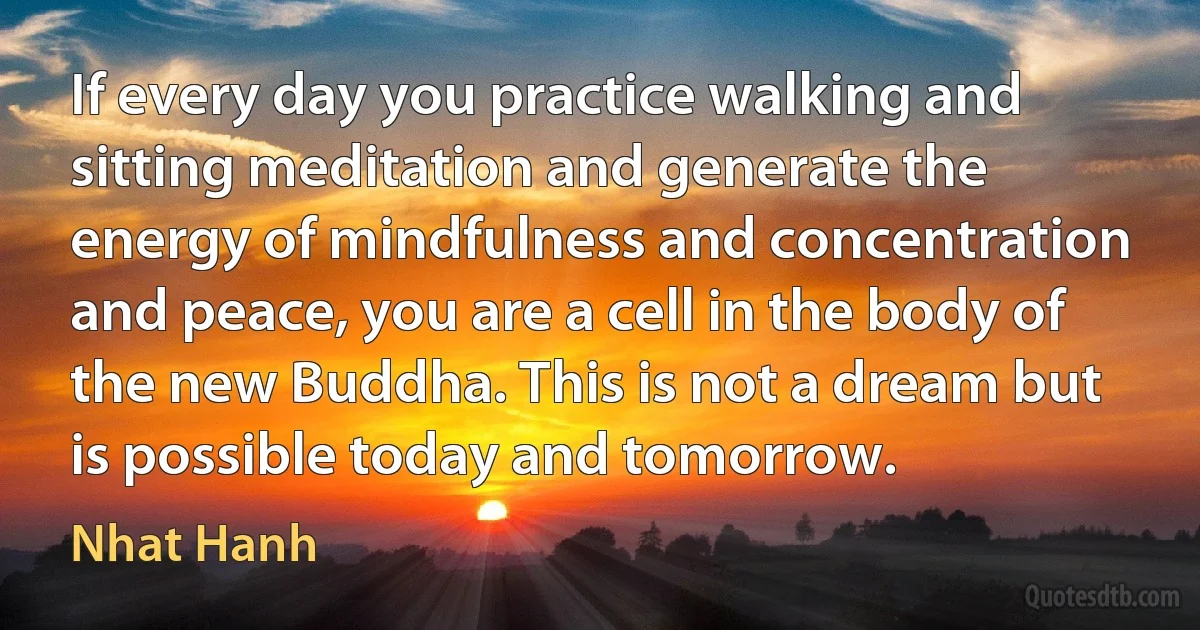 If every day you practice walking and sitting meditation and generate the energy of mindfulness and concentration and peace, you are a cell in the body of the new Buddha. This is not a dream but is possible today and tomorrow. (Nhat Hanh)