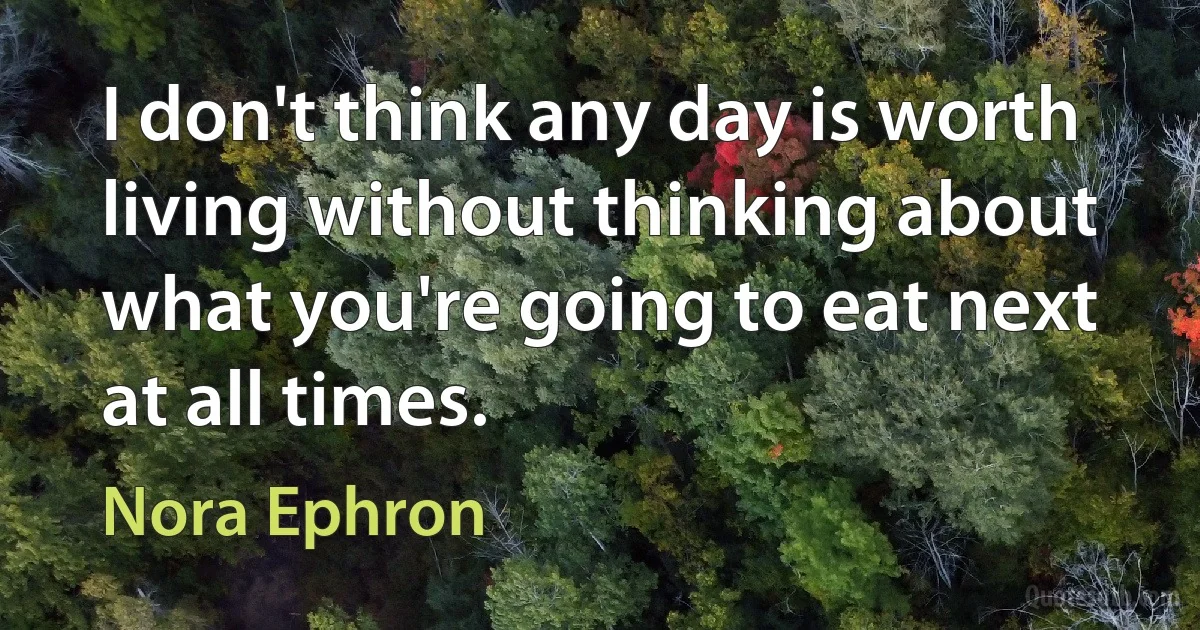 I don't think any day is worth living without thinking about what you're going to eat next at all times. (Nora Ephron)