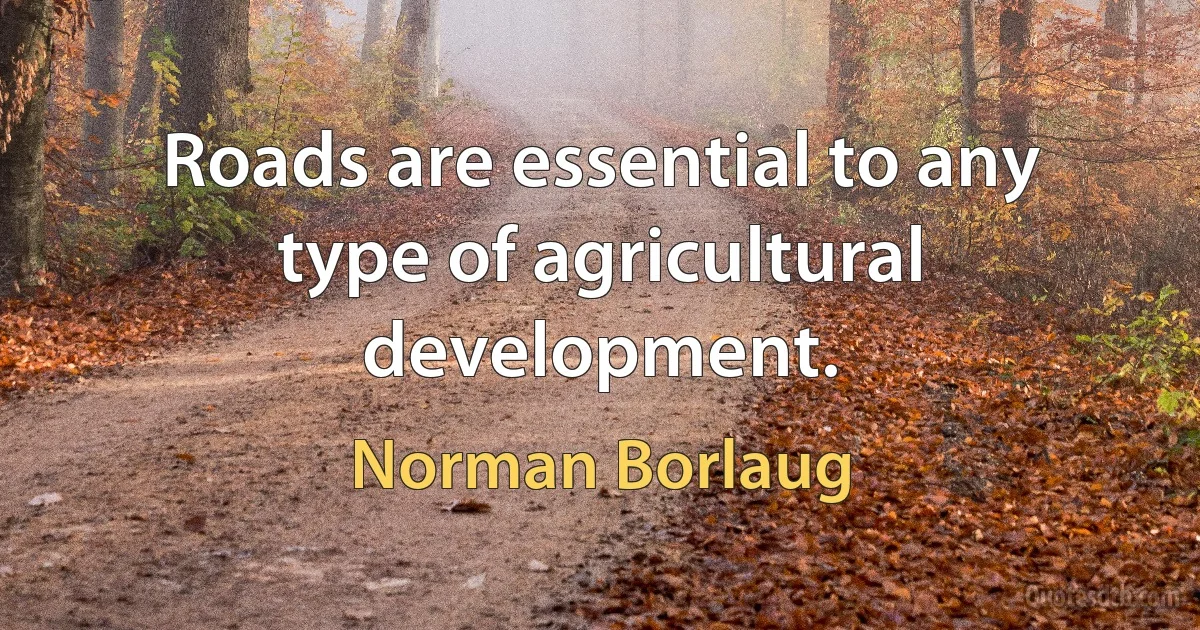 Roads are essential to any type of agricultural development. (Norman Borlaug)