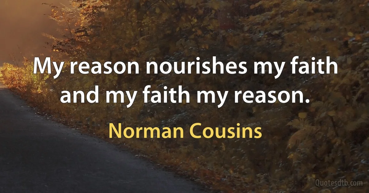 My reason nourishes my faith and my faith my reason. (Norman Cousins)