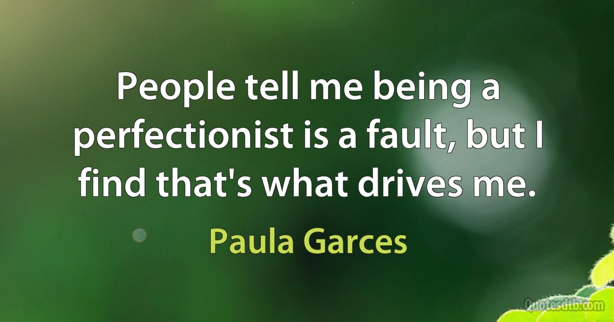 People tell me being a perfectionist is a fault, but I find that's what drives me. (Paula Garces)