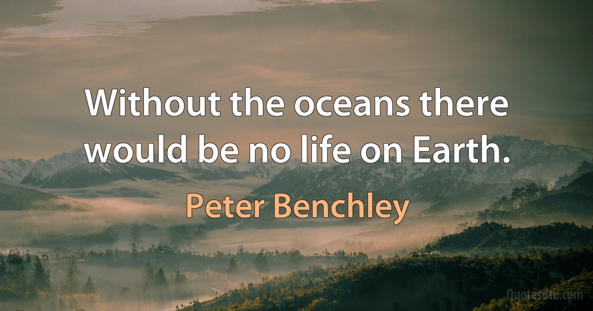 Without the oceans there would be no life on Earth. (Peter Benchley)