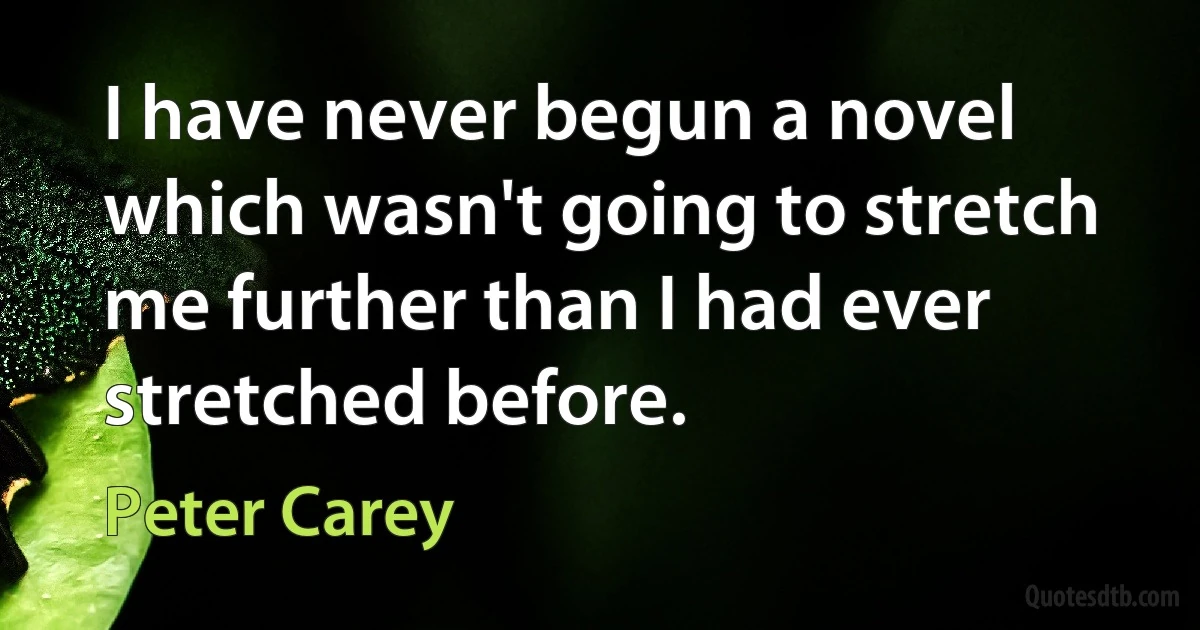 I have never begun a novel which wasn't going to stretch me further than I had ever stretched before. (Peter Carey)