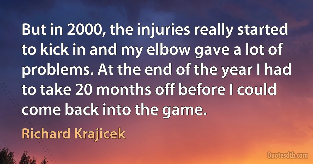 But in 2000, the injuries really started to kick in and my elbow gave a lot of problems. At the end of the year I had to take 20 months off before I could come back into the game. (Richard Krajicek)