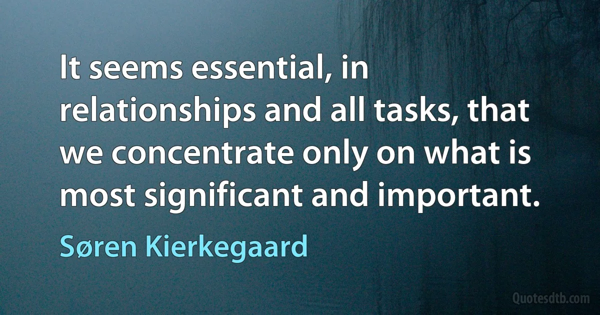 It seems essential, in relationships and all tasks, that we concentrate only on what is most significant and important. (Søren Kierkegaard)