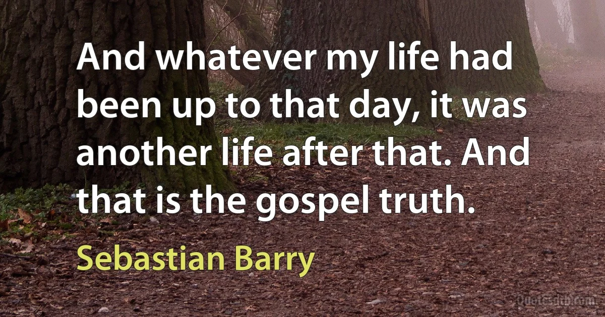 And whatever my life had been up to that day, it was another life after that. And that is the gospel truth. (Sebastian Barry)