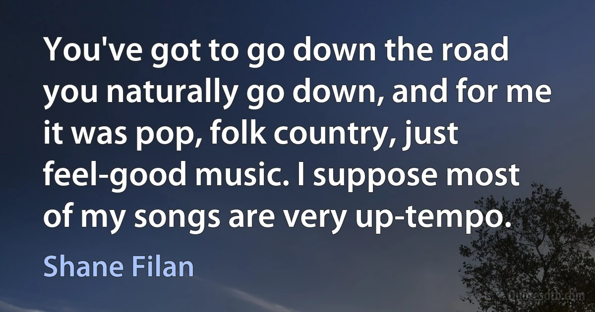 You've got to go down the road you naturally go down, and for me it was pop, folk country, just feel-good music. I suppose most of my songs are very up-tempo. (Shane Filan)